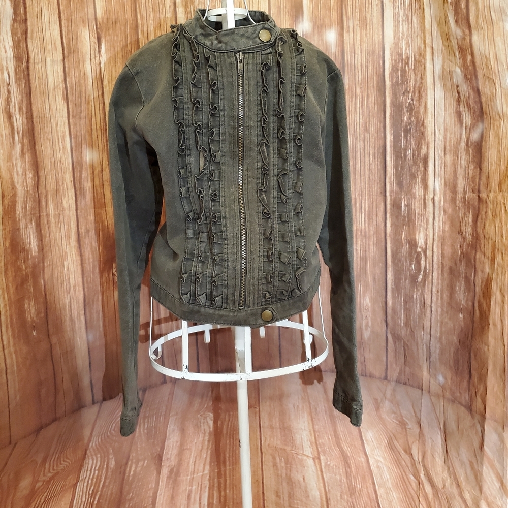 Stella Star Distressed Ruffled Moto Jacket Sz S